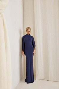 Vestido Longo Capa Scalla Azul marinho