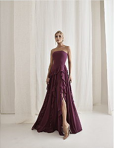 Vestido Longo Babado Karen Fucsia