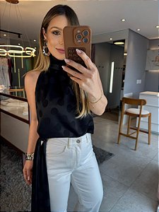 Blusa Poa Cetim Faixa Meli Preto
