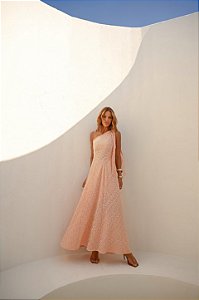 Vestido Longuete Listra Bordada Mallu Salmão