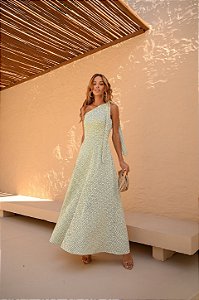 Vestido Longuete Listra Bordada Mallu Verde