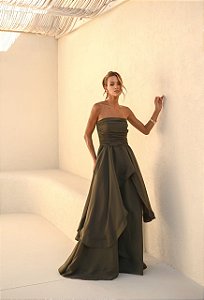 Vestido Longo Assimétrica Verde Musgo Liora