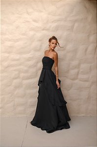 Vestido Longo Assimétrica Preto Liora