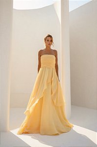 Vestido Longo Assimétrica Amarelo Liora
