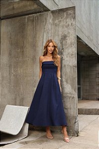Vestido Midi Tomara Que Caia Sophia Azul Marinho