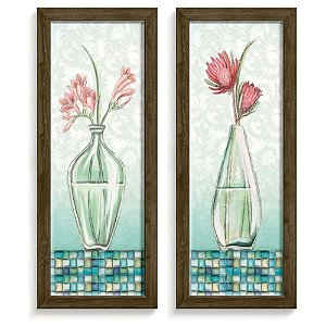 Kit 2 Quadros Banheiro Lavabo Sala Cozinha Flores Plantas