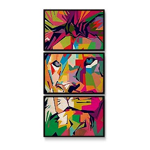 Quadro Decorativo Moldura Jogo Animais Leão Judá Geométrico