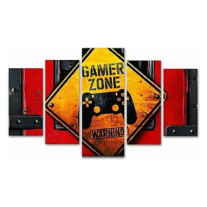 Quadro Quarto Gamer Zone Warning Jogos