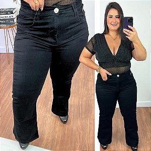 Calça Jeans FF Flare Black Plus SIze - Belíssima 48 - Belissima48