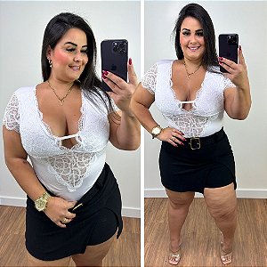 Body Plus Size Preto com Renda