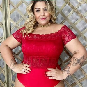 Body Renda Manga Branco Plus Size - Belíssima 48 - Belissima48