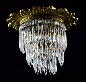Lustre Bronze e 3 Platôs com Briolets e Pingentes em cristal