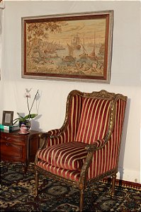 Quadro tapeçaria GOBELIN Italiana com paisagens navios e mar