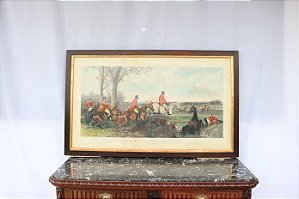 Gravura Inglêsa Caça à raposa J.F Herring Moldura jacarandá