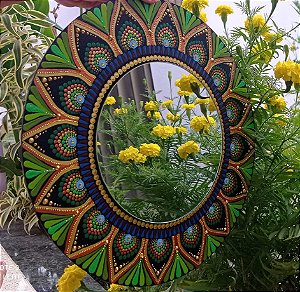 Mandala com espelho pavão 35cm 🦚