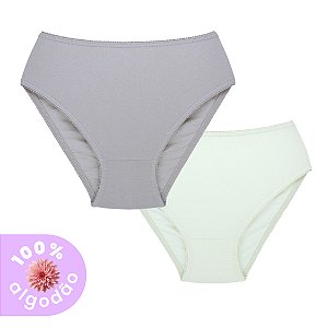Kit com 2 Calcinhas Cava e Cintura Alta 100% Algodão