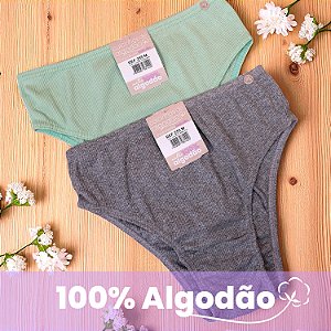 Kit com 2 Calcinhas Laura Malha Canelada 100% Algodão com Elástico Embutido