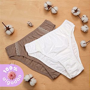 Kit com 2 Tangas Altas com Rendinha 100% Algodão Elástico Embutido