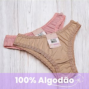 Kit com 2 Tangas Cintura Baixa com Rendinha 100% Algodão