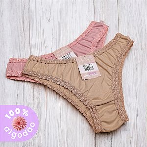 Kit com 2 Tangas Cintura Baixa com Renda 100% Algodão