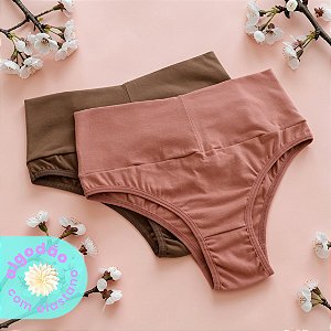 Kit com 2 Calcinhas Diana Cós Duplo Super Alto Algodão com Elastano