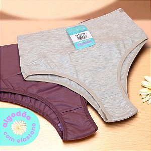 Kit com 2 Calcinhas Diana Cós Duplo Super Alto Algodão com Elastano