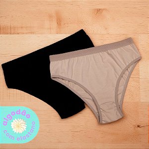 Kit com 2 Calcinhas com Elástico Largo Algodão com Elastano