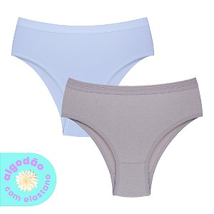 Kit com 2 Calcinhas com Elástico Largo Algodão com Elastano