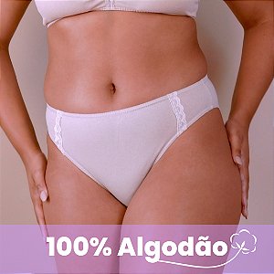 Tanga Alta com Rendinha 100% Algodão Elástico Embutido