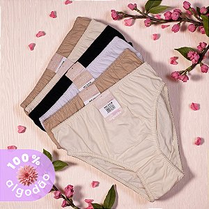 Kit com 6 Calcinhas Cava e Cintura Alta 100% Algodão