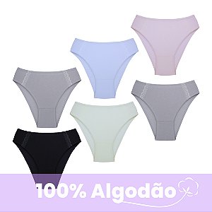 Kit com 6 Tangas Altas com Rendinha 100% Algodão Elástico Embutido