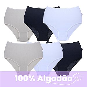 Kit com 6 Calcinhas Super Alta Básica 100% Algodão