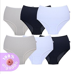 Kit com 6 Calcinhas Super Alta Básica 100% Algodão