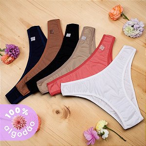 Kit com 6 Tangas Básicas Cintura Baixa Nina 100% Algodão