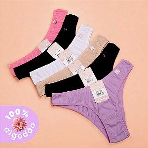 Kit com 6 Tangas Básicas Cintura Baixa Nina 100% Algodão