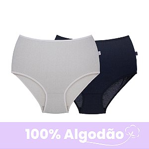 Kit com 2 Calcinhas Básicas Super Alta 100% Algodão