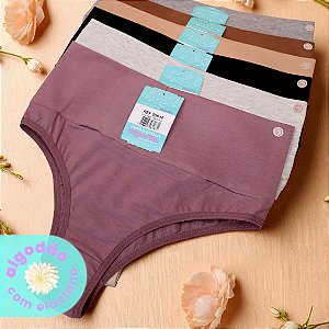 Kit com 6 Calcinhas Diana Cós Duplo Super Alto Algodão com Elastano