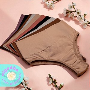 Kit com 6 Calcinhas Diana Cós Duplo Super Alto Algodão com Elastano