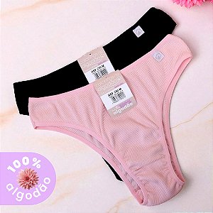 Kit com 2 Tangas Caneladas Alice 100% Algodão
