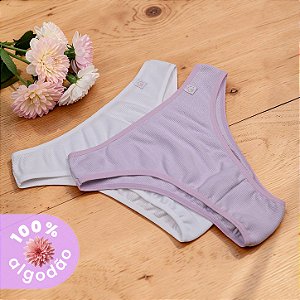 Kit com 2 Tangas Caneladas Alice 100% Algodão
