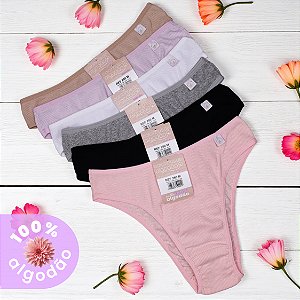 Kit com 6 Tangas Caneladas Alice 100% Algodão