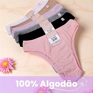 Kit com 6 Tangas Caneladas Alice 100% Algodão