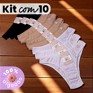 Kit com 10 Tangas Cintura Baixa Básica Nina 100% Algodão
