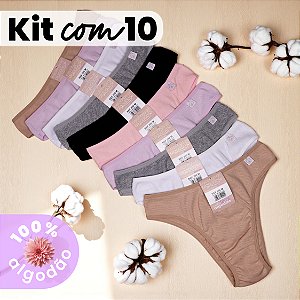 Kit com 10 Tangas Caneladas Alice 100% Algodão