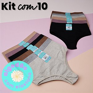 Kit com 10 Calcinhas Diana Cós Duplo Cintura Alta