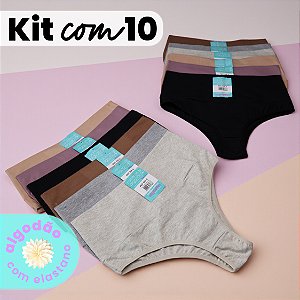 Kit com 10 Calcinhas Diana Cós Duplo Super Alto Algodão com Elastano