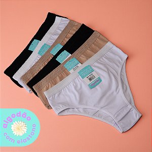 Kit com 6 Calcinhas com Elástico Largo Algodão com Elastano
