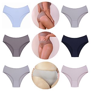 Kit com 6 Calcinhas Cintura Alta de Microfibra com elastano LYCRA®