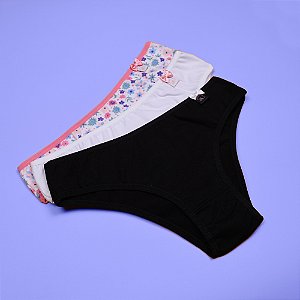 Kit com 3 Calcinhas Biquíni Juvenil malha Cotton