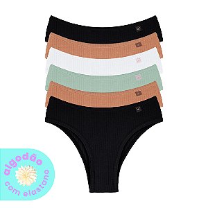 Kit com 6 Tangas Caneladas Maya Algodão com Elastano